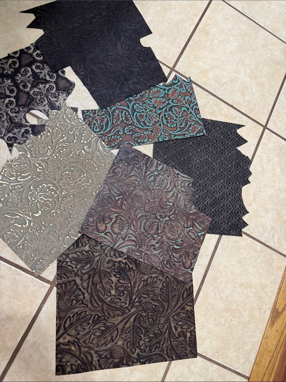 Embossed Tooled Leather Scrap Lot Floral Western Craft Remnants